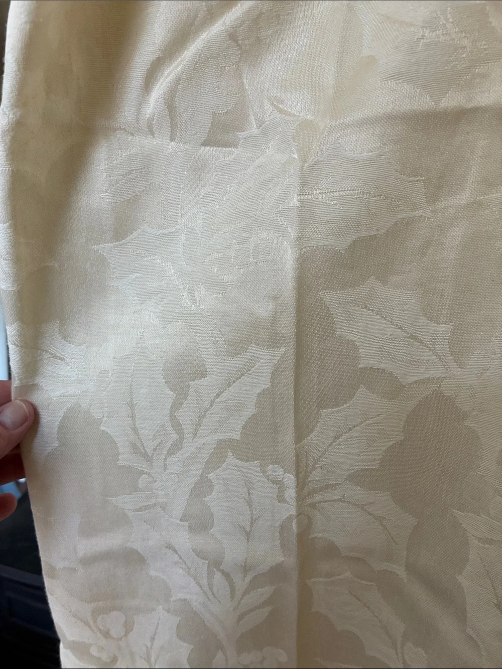 Fabric Shower Curtain- Ivory Jacquard– Tone-on-Tone Holly Leaf Weave -New/Unused